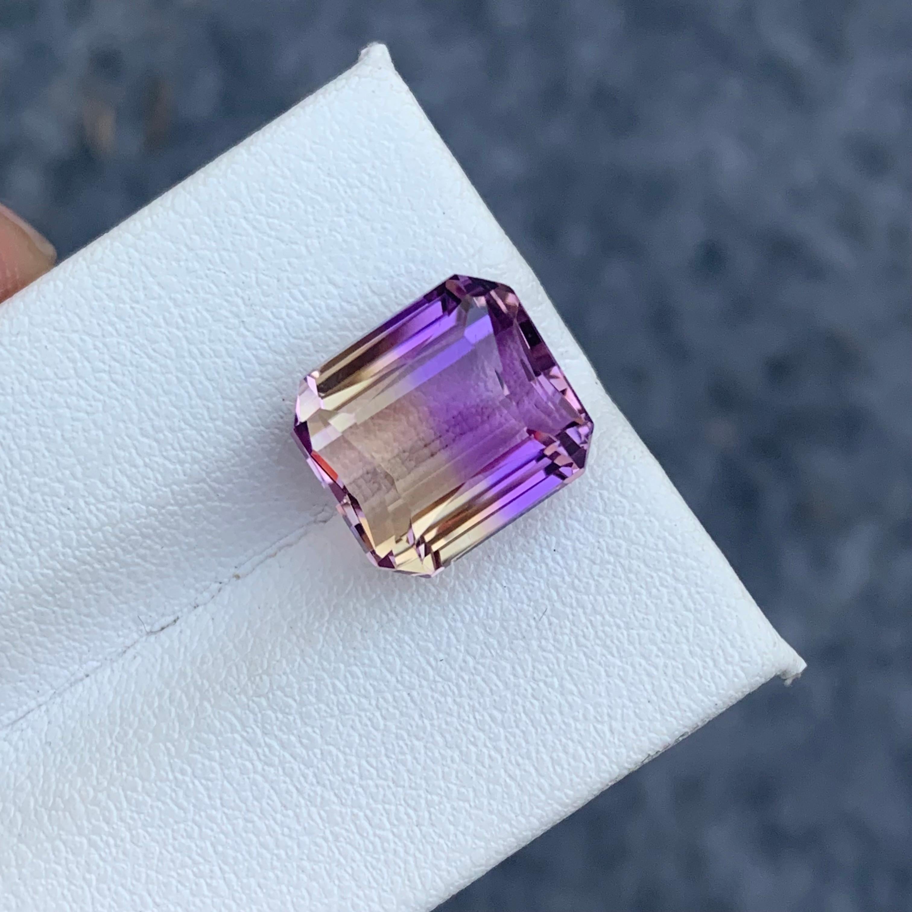 Faceted Ametrine 
Weight: 8.65 Carats
Dimension: 11.4x10.4x8.7 Mm
Origin: Brazil
Sjape: Emerald
Color: Purple & Yellow
Clarity: Eye Clean
Certificate: On Demand
For those born in the month of February, you've been graced with amethyst as your