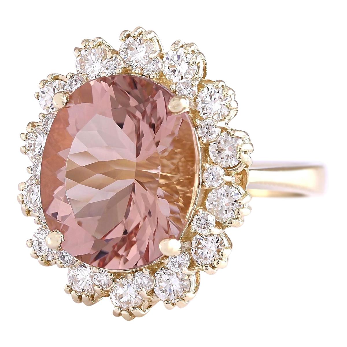 8.65 Carat Natural Morganite 14 Karat Yellow Gold Diamond Ring
Stamped: 14K Yellow Gold
Total Ring Weight: 6.0 Grams
Total Natural Morganite Weight is 7.53 Carat (Measures: 14.00x10.00 mm)
Color: Peach
Total Natural Diamond Weight is 1.12