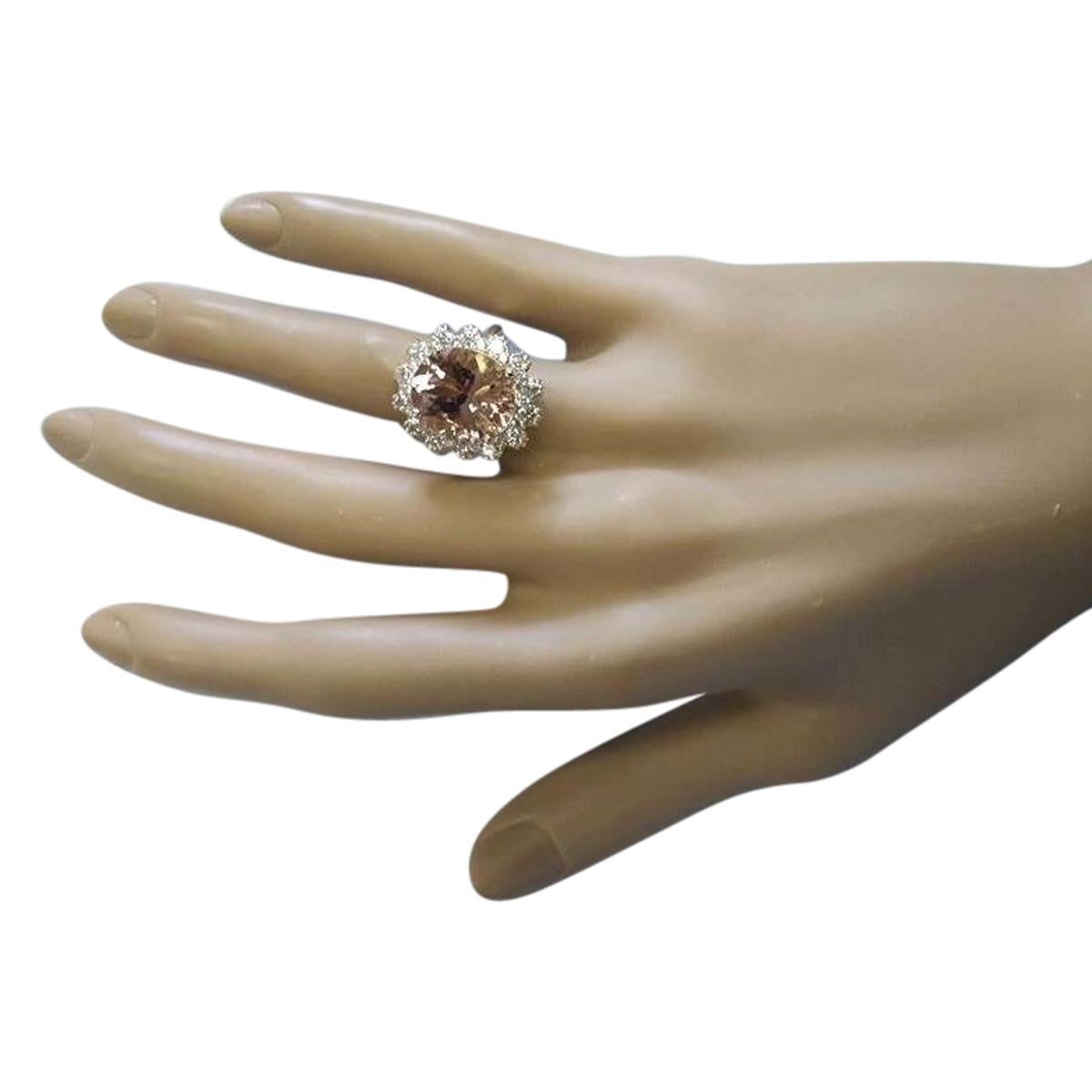 Oval Cut Morganite Diamond Ring In 14 Karat Yellow Gold  For Sale
