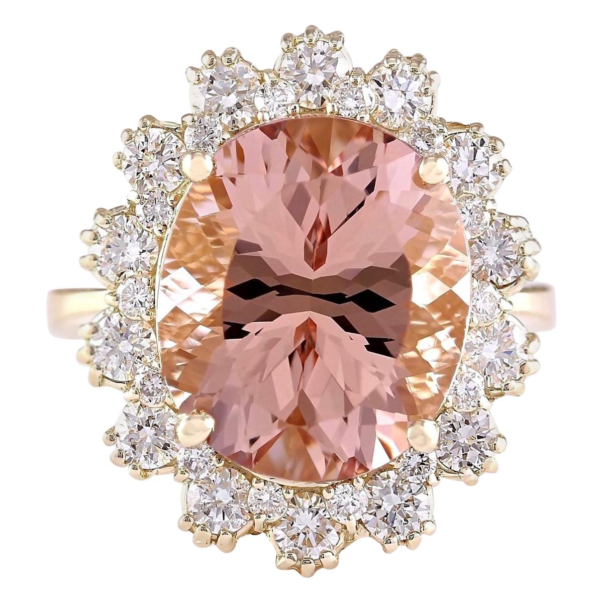 Morganit-Diamantring aus 14 Karat Gelbgold 