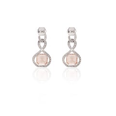 8.65 Carat Peach Tourmaline and Diamond Dangle Earrings in 18k White Gold