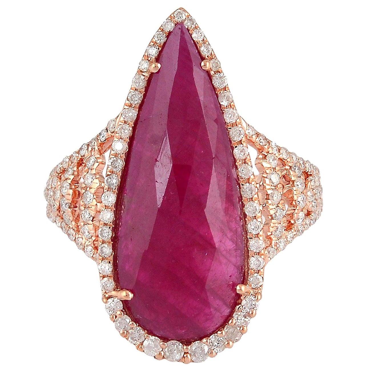 8.65 Carat Ruby Diamond 18 Karat Cocktail Ring