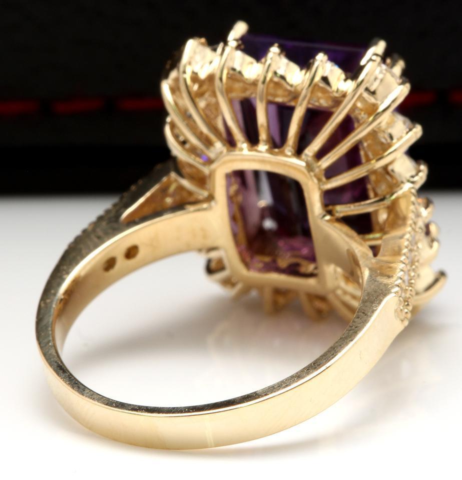 8.65 Carat Natural Amethyst and Diamond 14 Karat Solid Yellow Gold Ring In New Condition For Sale In Los Angeles, CA