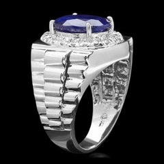 8.65 Carat Natural Diamond and Blue Sapphire 14 Karat Solid Gold Men's Ring