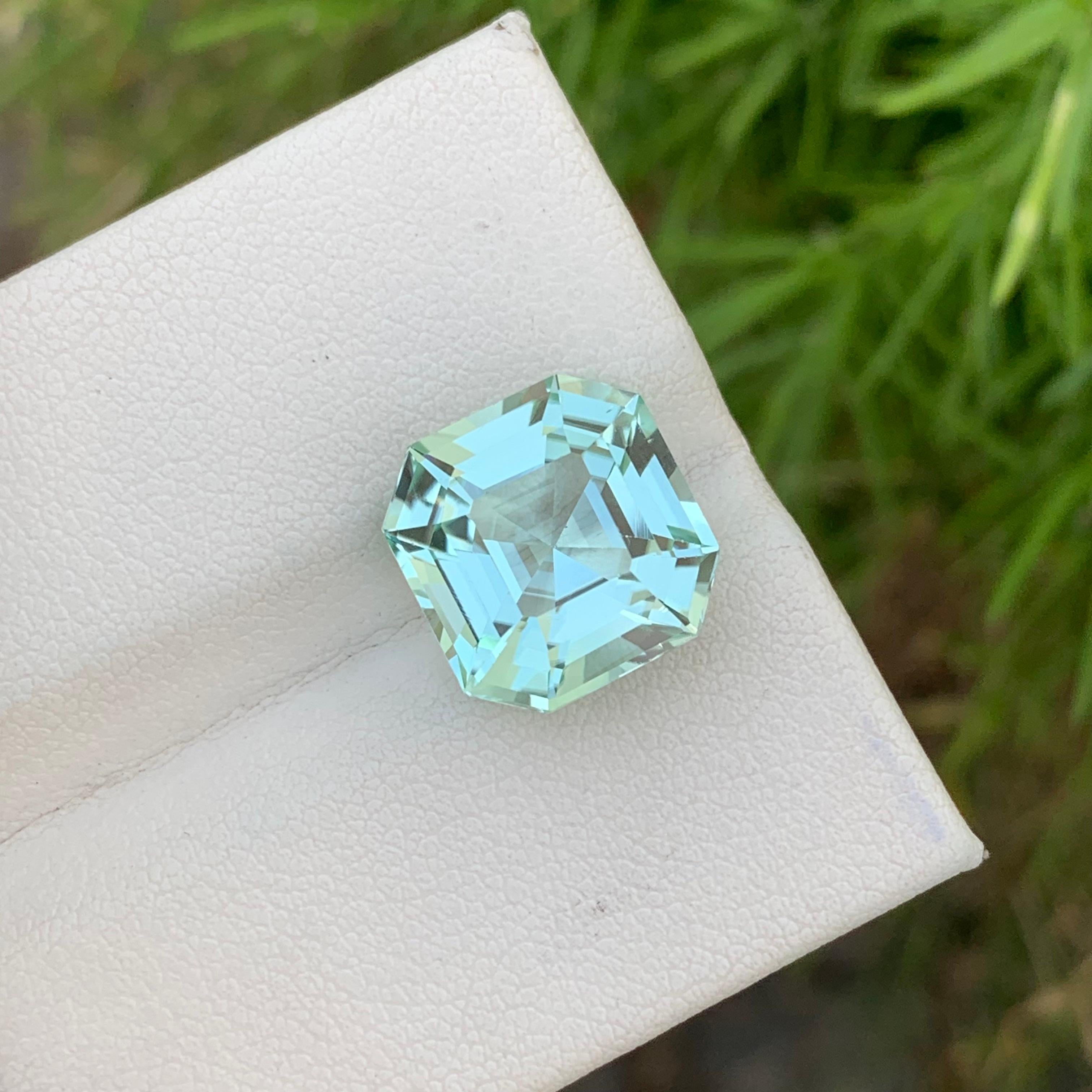 Loose Mint Tourmaline 
Weight: 8.65 Carats 
Dimension: 12.2x12.1x8.3 Mm
Origin: Afghanistan 
Shape: Square 
Cut: Asscher
Color: Mint
Treatment: Non
Certificate: On Client Demand 
Mint tourmaline, a stunning gemstone known for its captivating color,