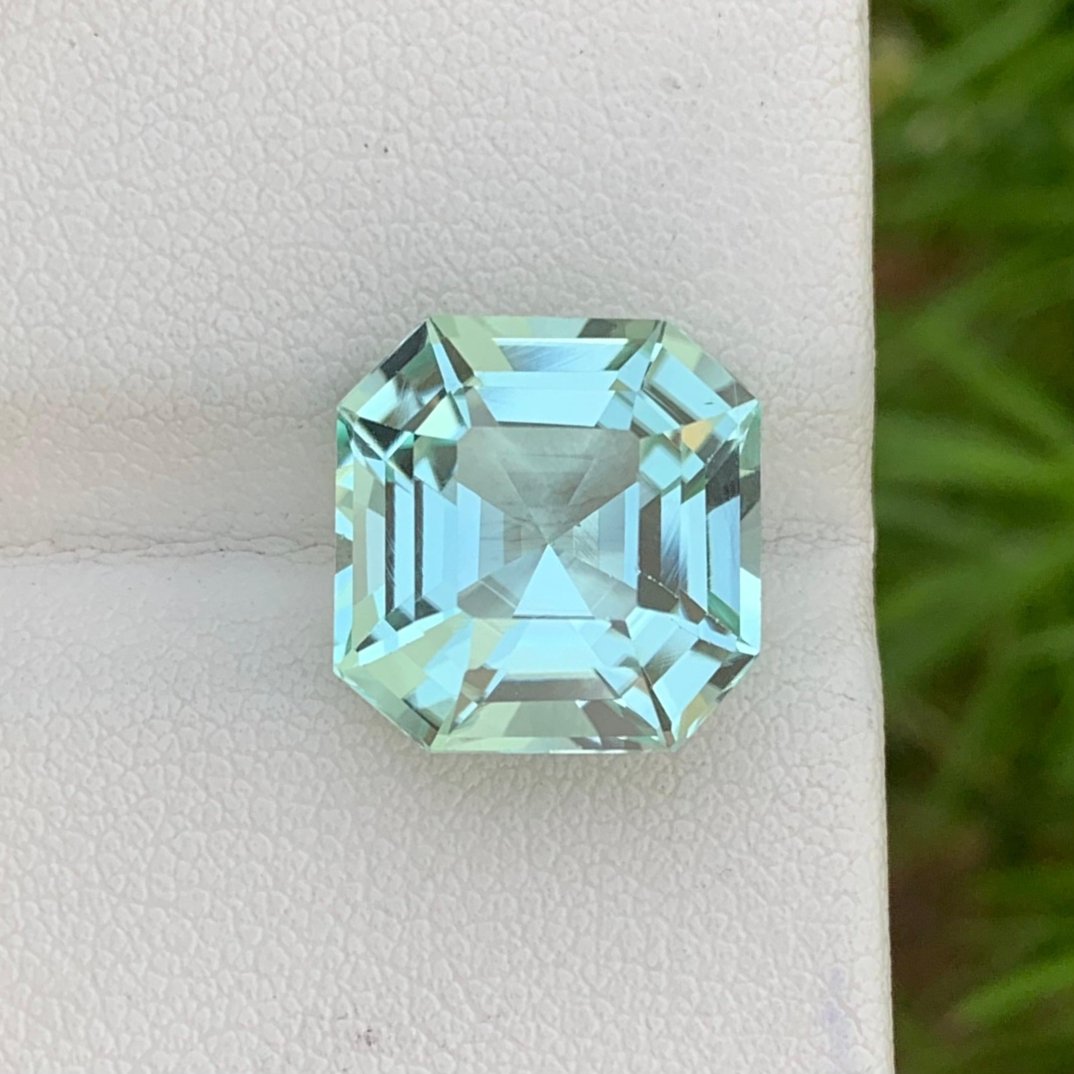 Arts and Crafts 8.65 Carats Natural Loose Mint Tourmaline Asscher Cut Gemstone Afghanistan Mine For Sale