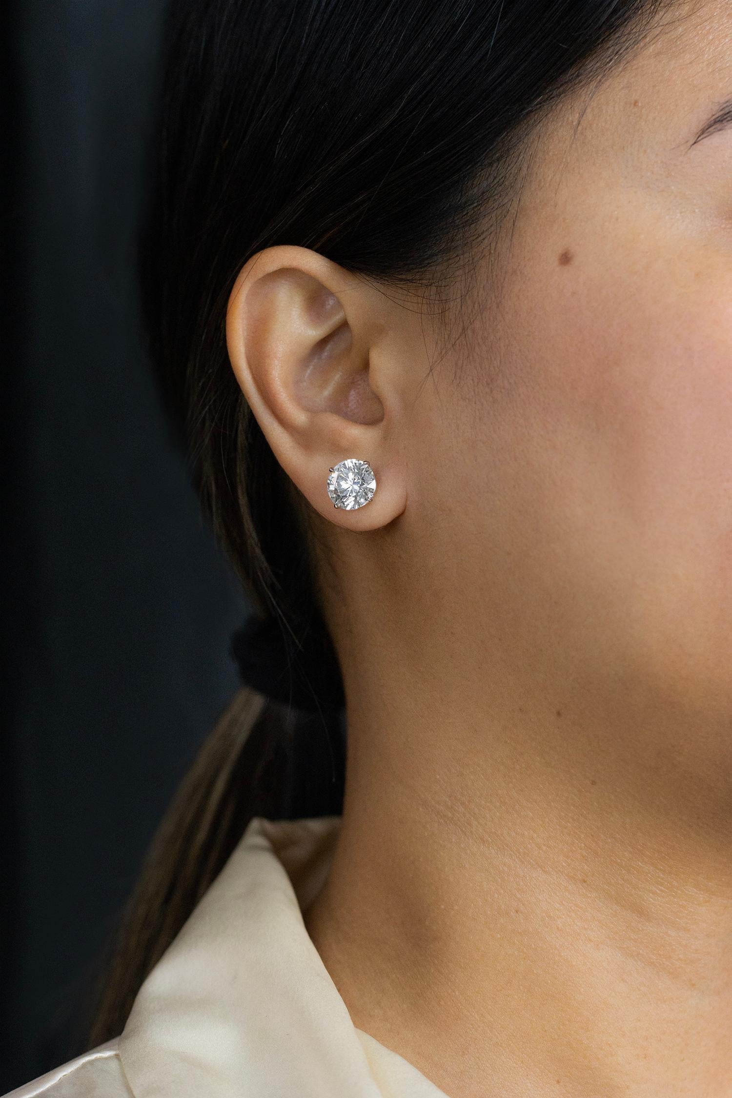 Round Cut Roman Malakov 8.65 Carats Total Round Brilliant Cut Diamond Stud Earrings For Sale