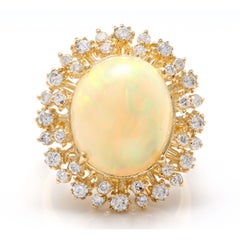 8.65 Carat Natural Impressive Ethiopian Opal and Diamond 14K Solid Gold Ring