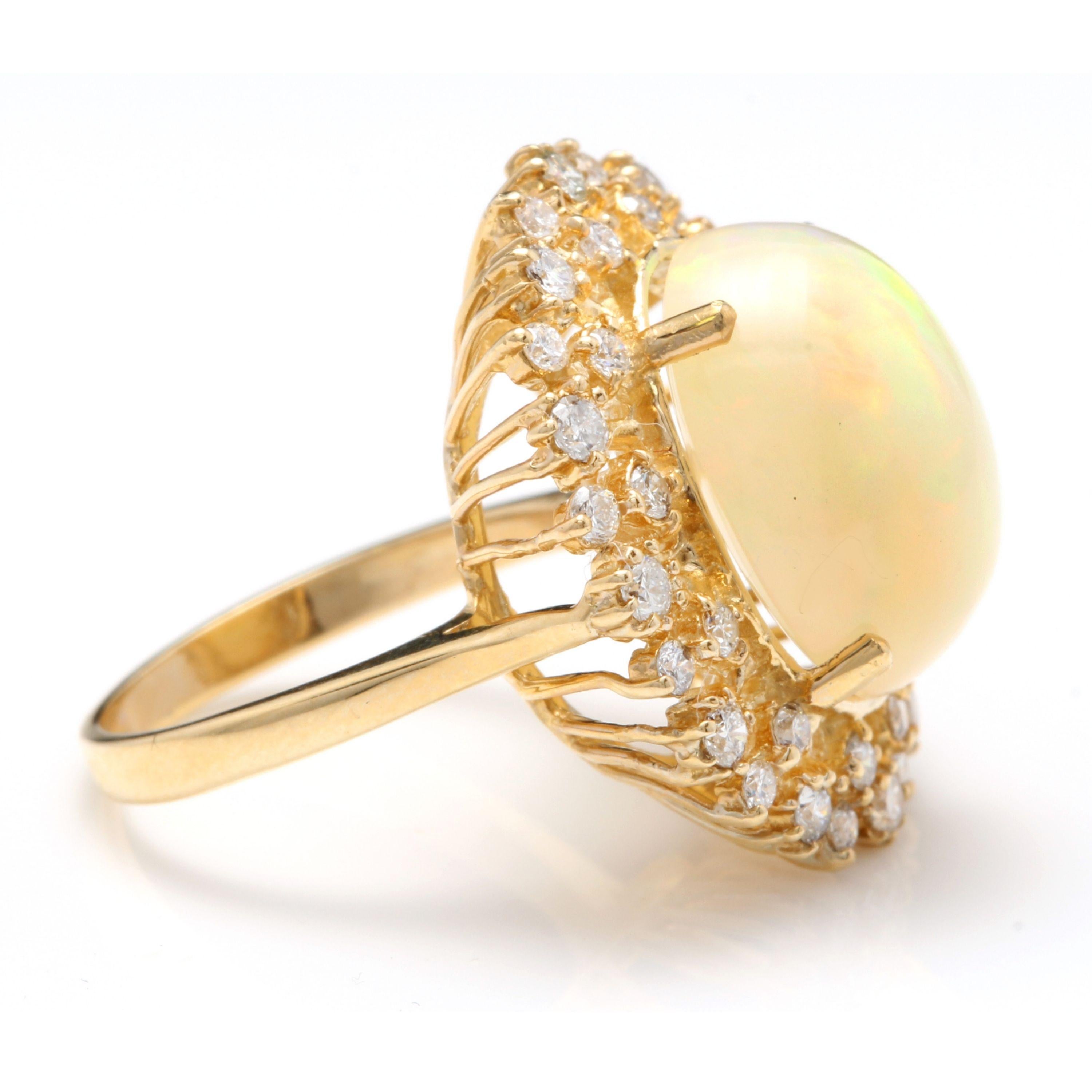Women's 8.65 Carat Natural Impressive Ethiopian Opal and Diamond 14K Solid Gold Ring For Sale