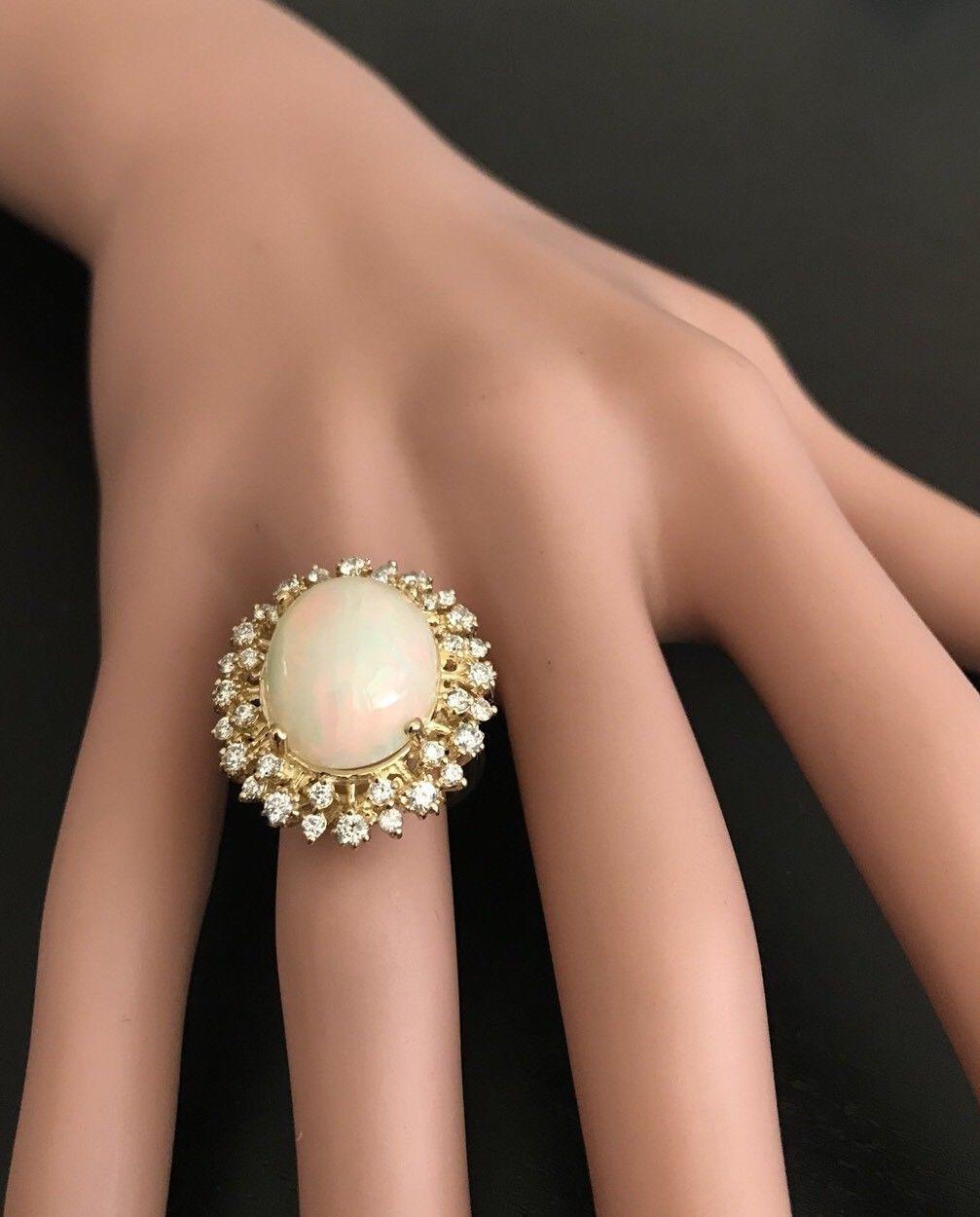 Bague en or massif 14 carats avec opale éthiopienne naturelle impressionnante de 8,65 carats et diamants en vente 2