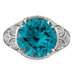 8.65 Gem Blue Zircon and Diamond Ring