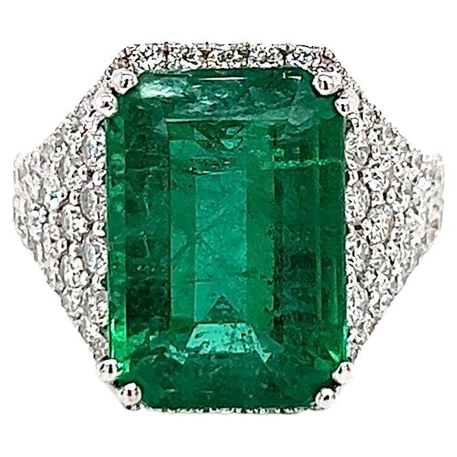 8.65 Total Carat Emerald and Diamond Pave-Set Ladies Ring GIA For Sale