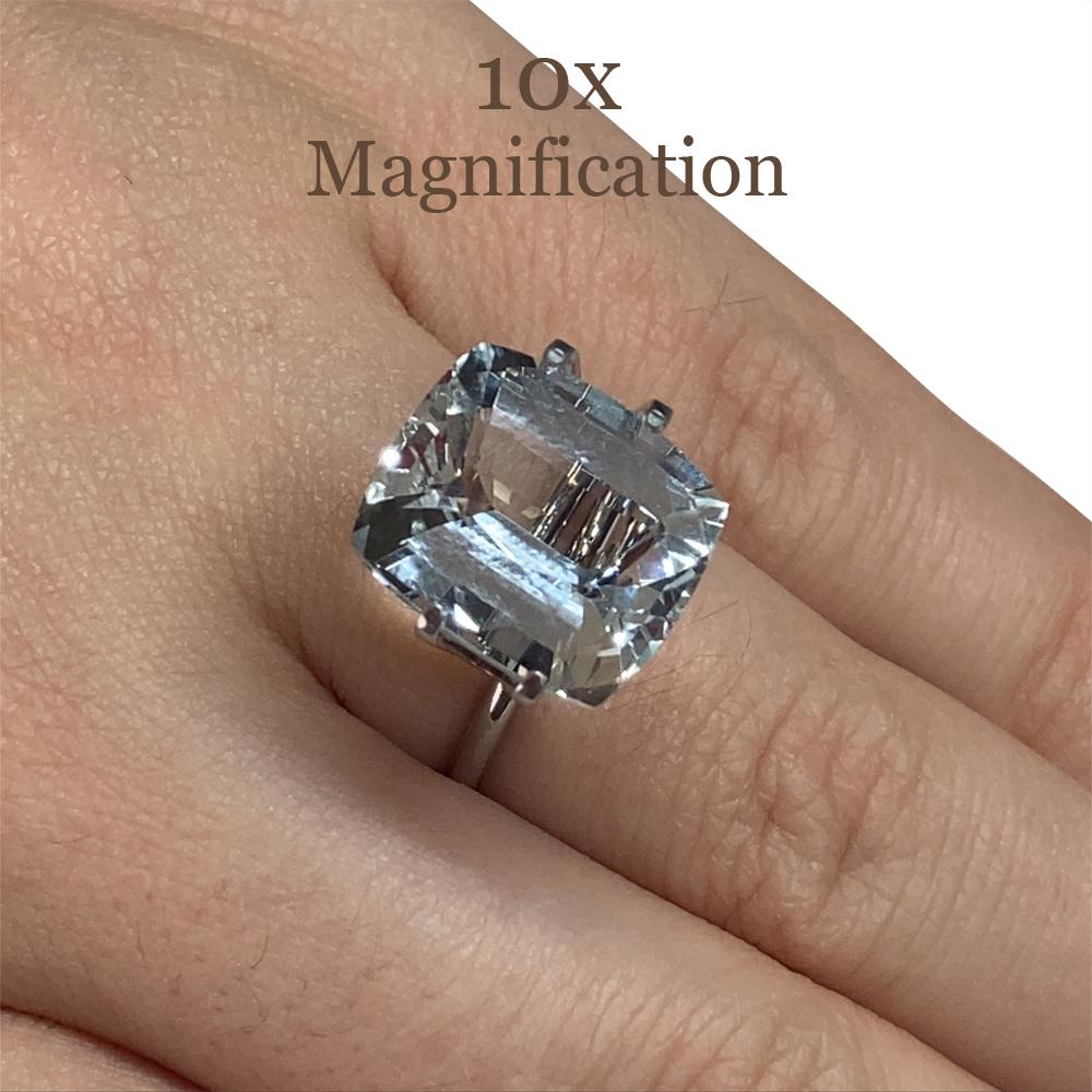 Description:

Gem Type: Aquamarine
Number of Stones: 1
Weight: 8.65 cts
Measurements: 13.76 x 12.18 x 7.91 mm
Shape: Cushion
Cutting Style Crown: Brilliant Cut
Cutting Style Pavilion: Step Cut
Transparency: Transparent
Clarity: Very Very Slightly