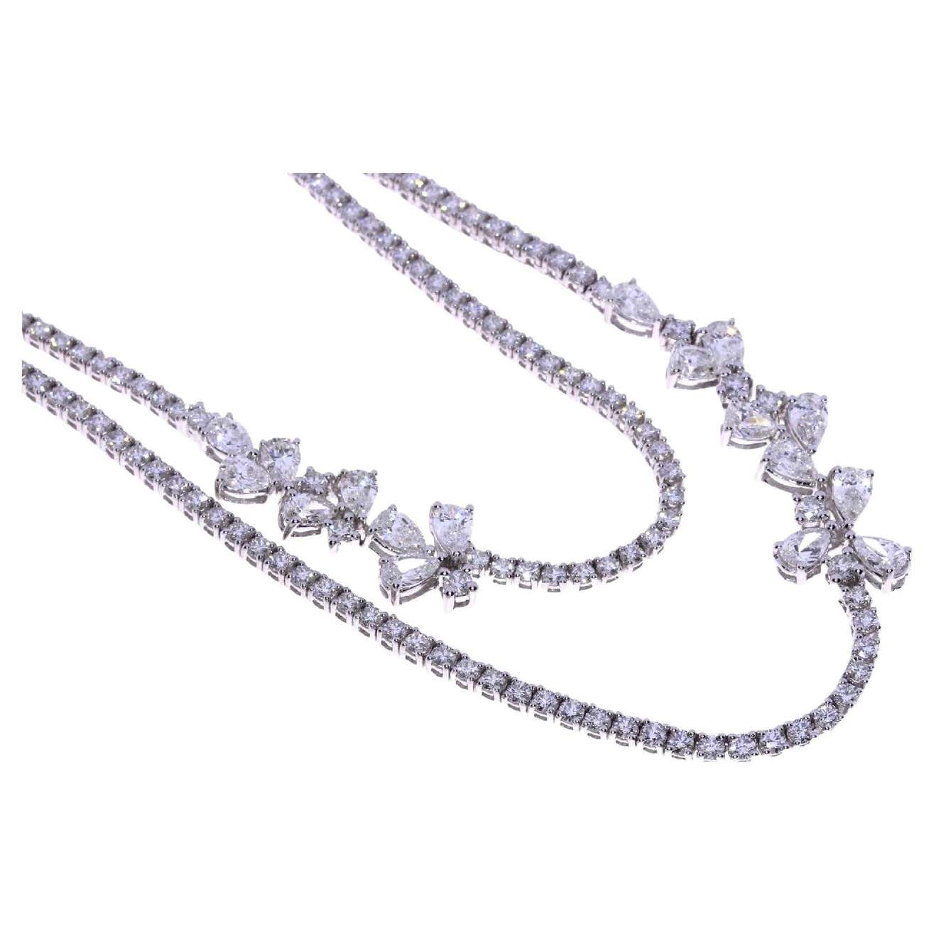 Multiple Layer Diamond Chain 8.65ct Double Layer Diamond Necklace For Sale at 1stDibs