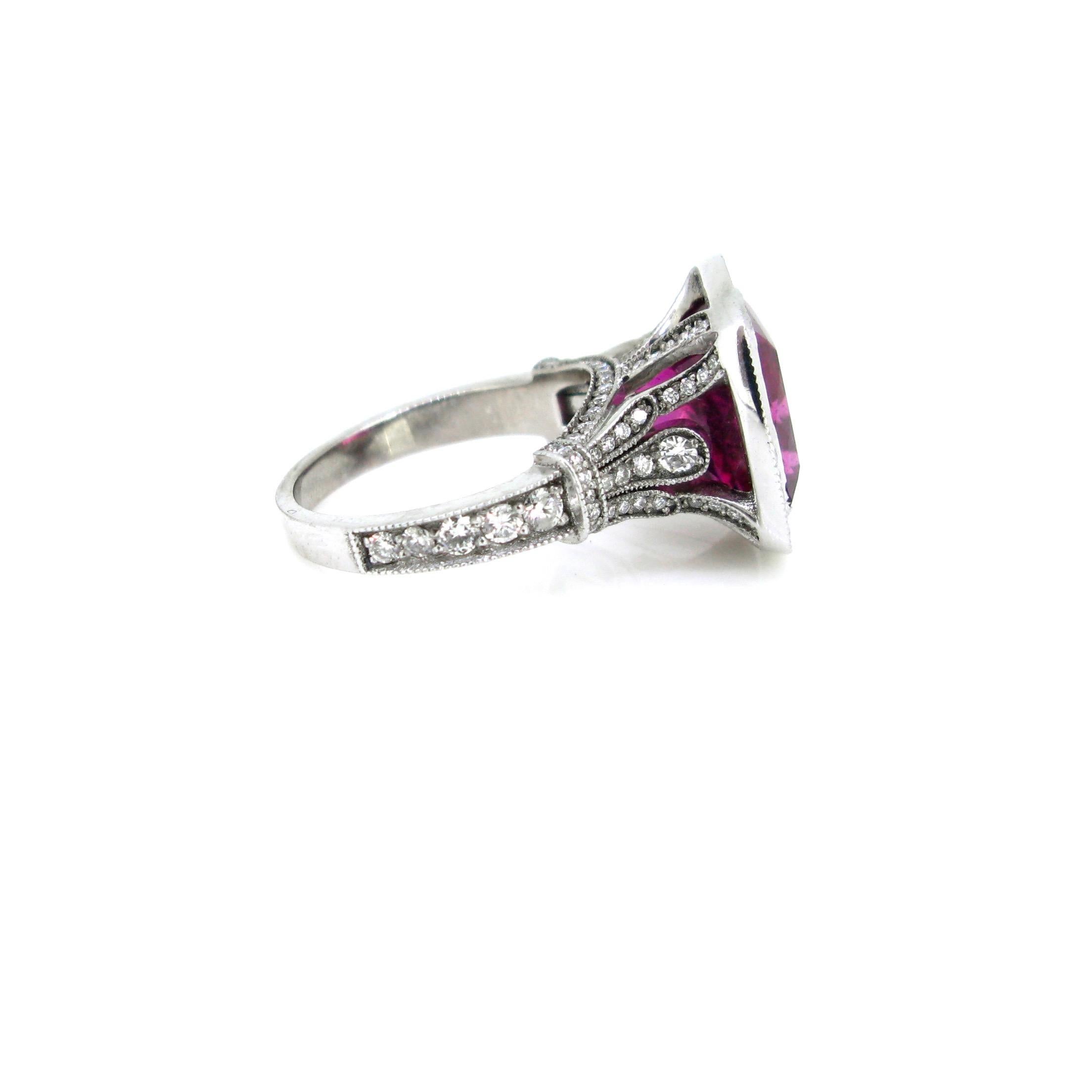 Modern 8.65 Carat Rubellite Tourmaline Diamonds Cluster White Gold Cocktail Ring