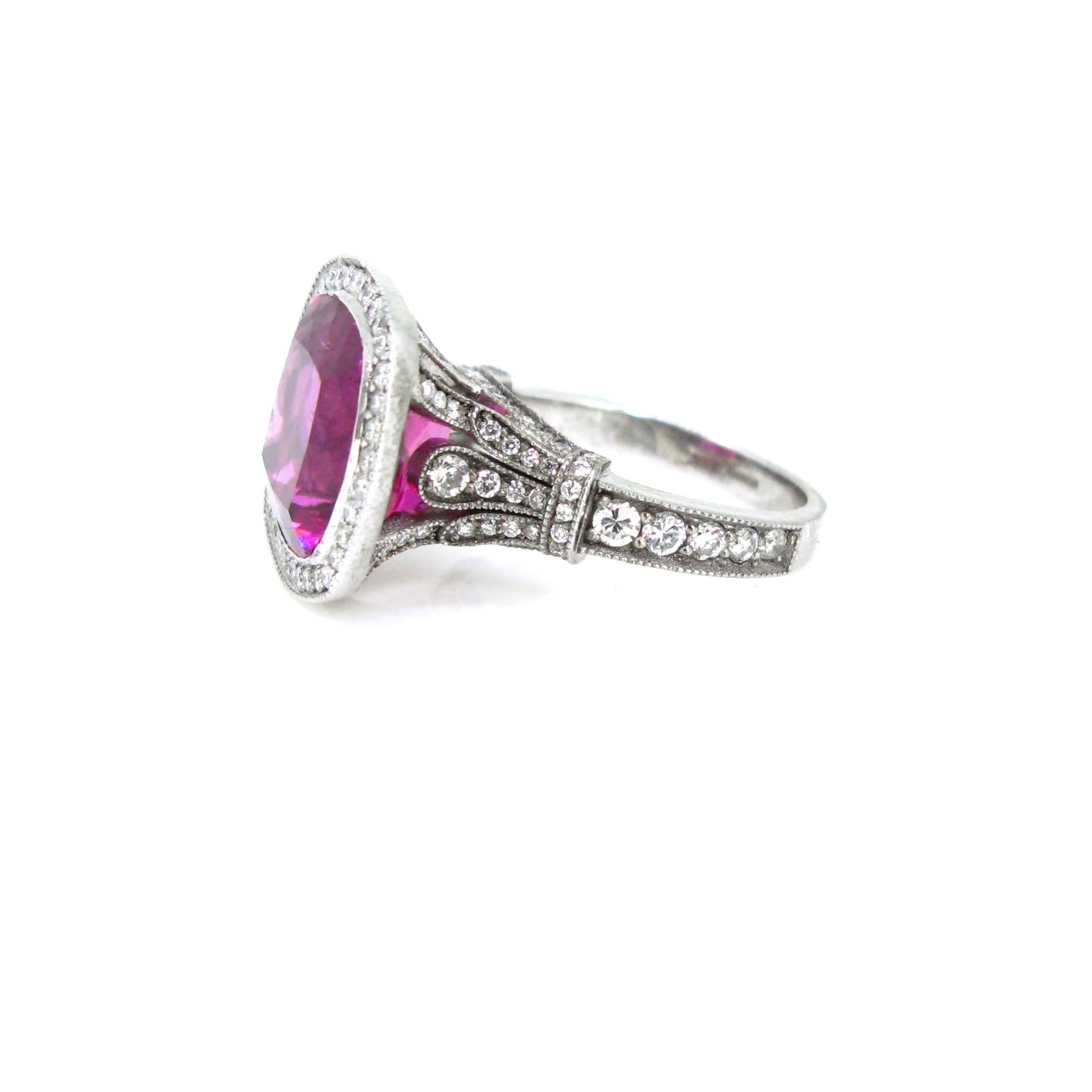 8.65 Carat Rubellite Tourmaline Diamonds Cluster White Gold Cocktail Ring In New Condition In London, GB