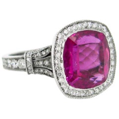 8.65 Carat Rubellite Tourmaline Diamonds Cluster White Gold Cocktail Ring