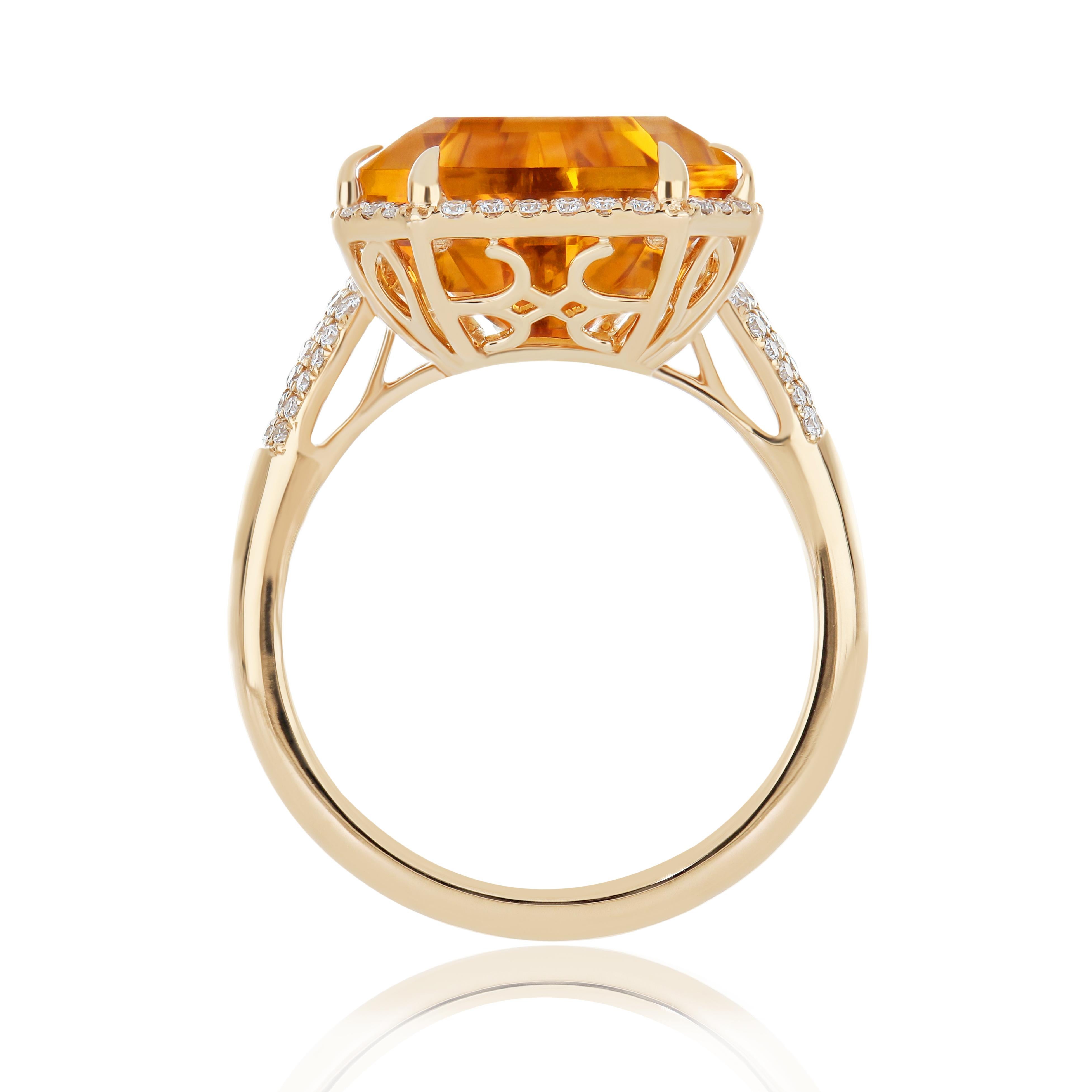 En venta: 8.65Ct's Anillo de Citrino y Diamante Oro Amarillo 14k artesanal Anillo de Fiesta  2