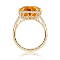 8.65Ct's Citrine and Diamond Ring 14k Yellow Gold handcraft Party wear Ring
