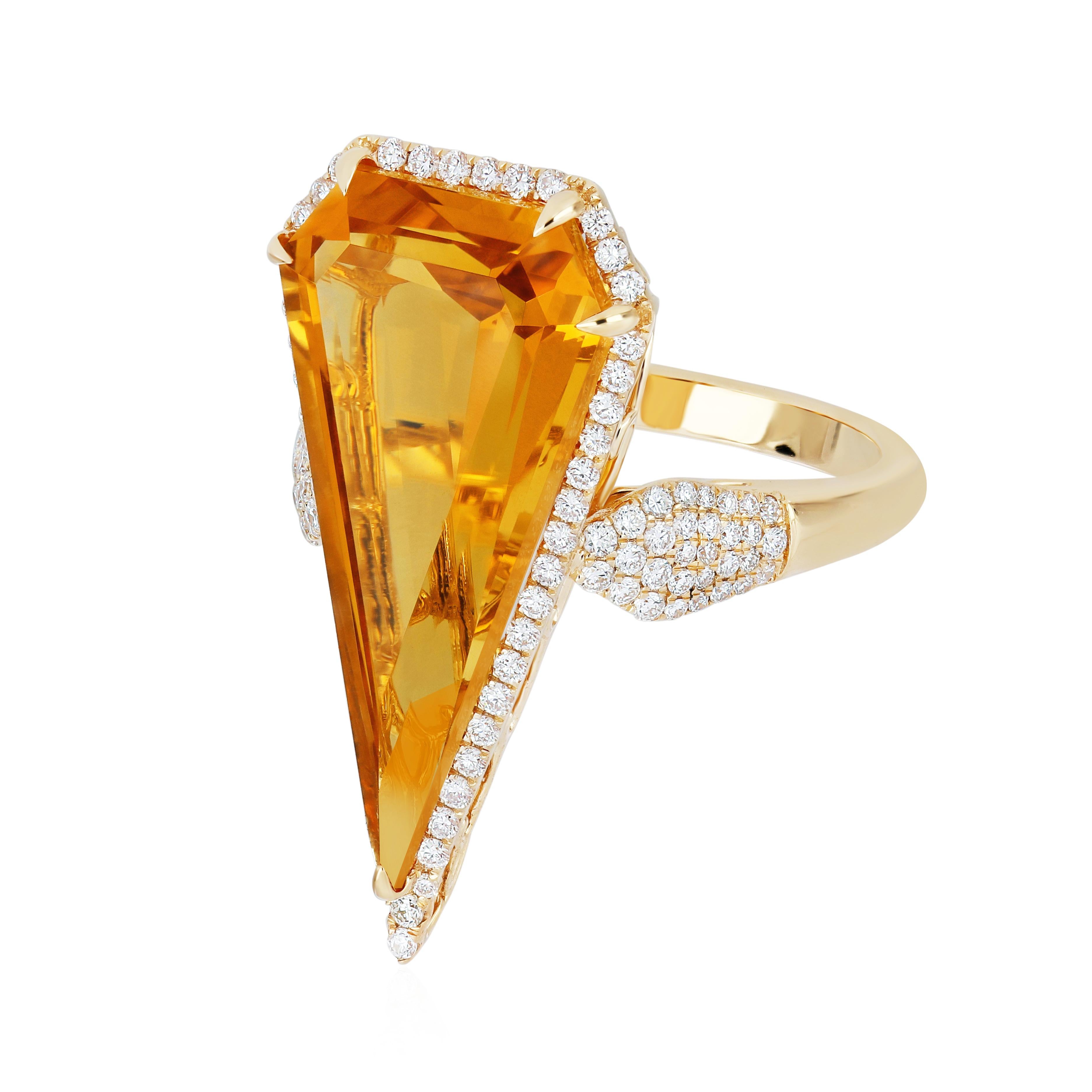 En venta: 8.65Ct's Anillo de Citrino y Diamante Oro Amarillo 14k artesanal Anillo de Fiesta  4