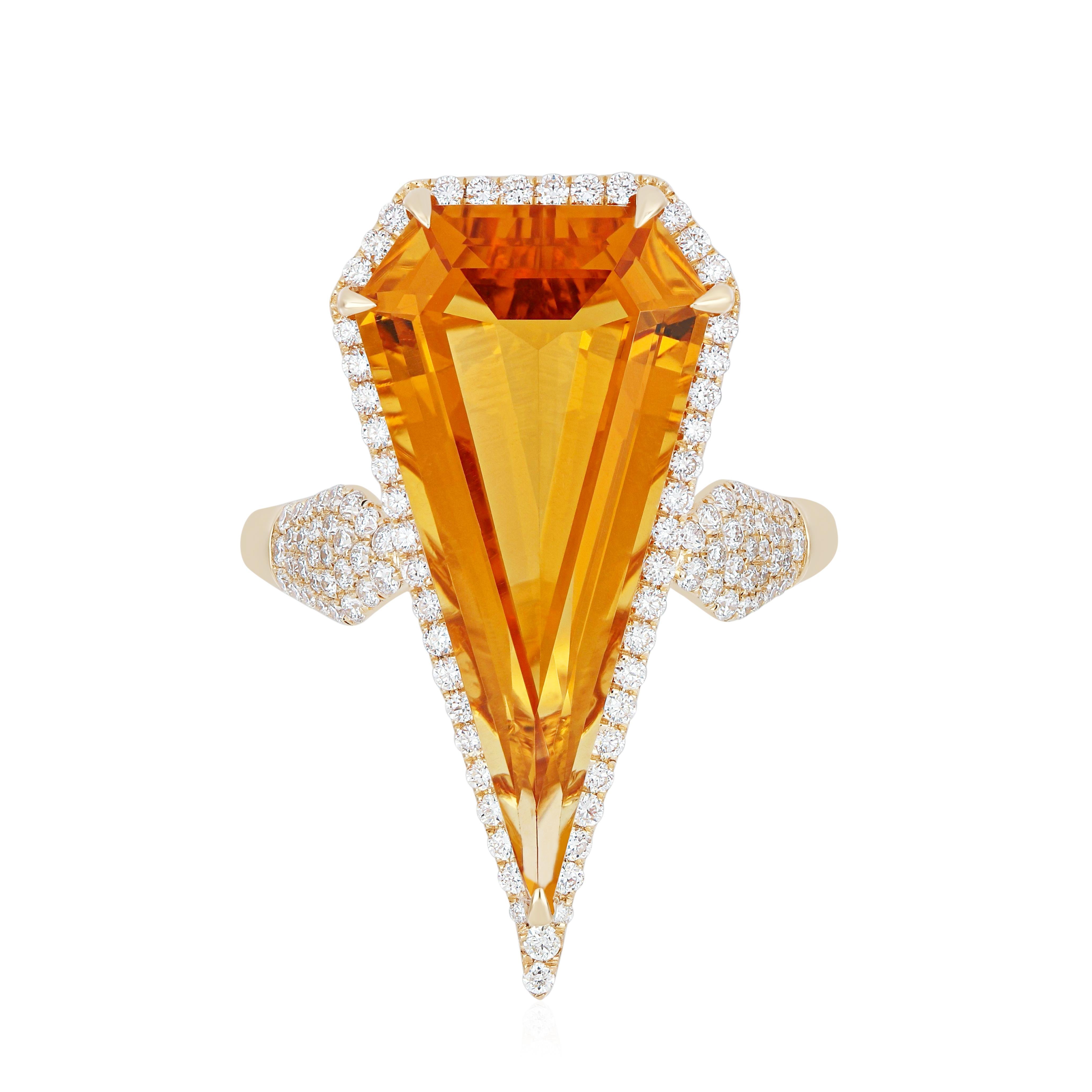 En venta: 8.65Ct's Anillo de Citrino y Diamante Oro Amarillo 14k artesanal Anillo de Fiesta  5