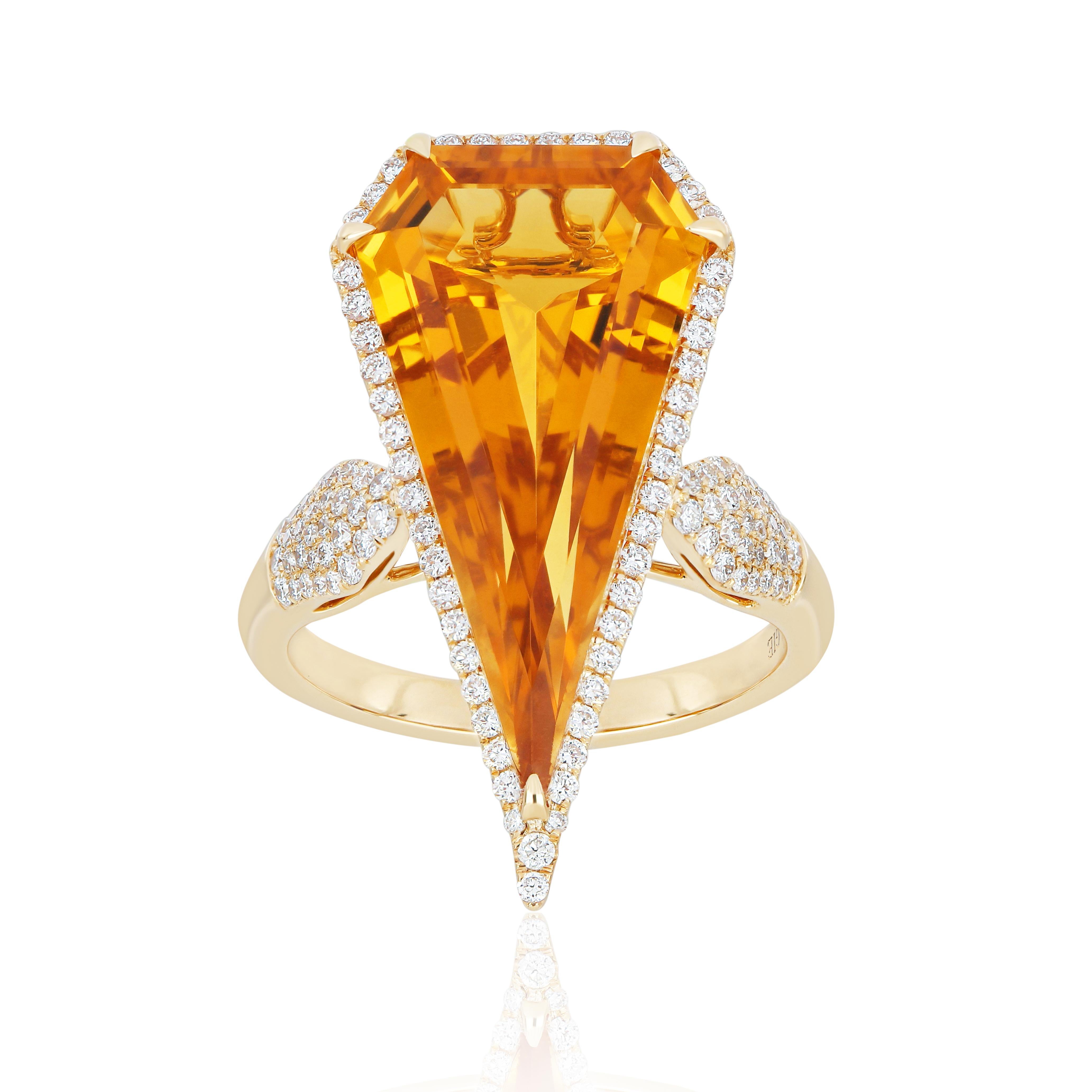 En venta: 8.65Ct's Anillo de Citrino y Diamante Oro Amarillo 14k artesanal Anillo de Fiesta  9