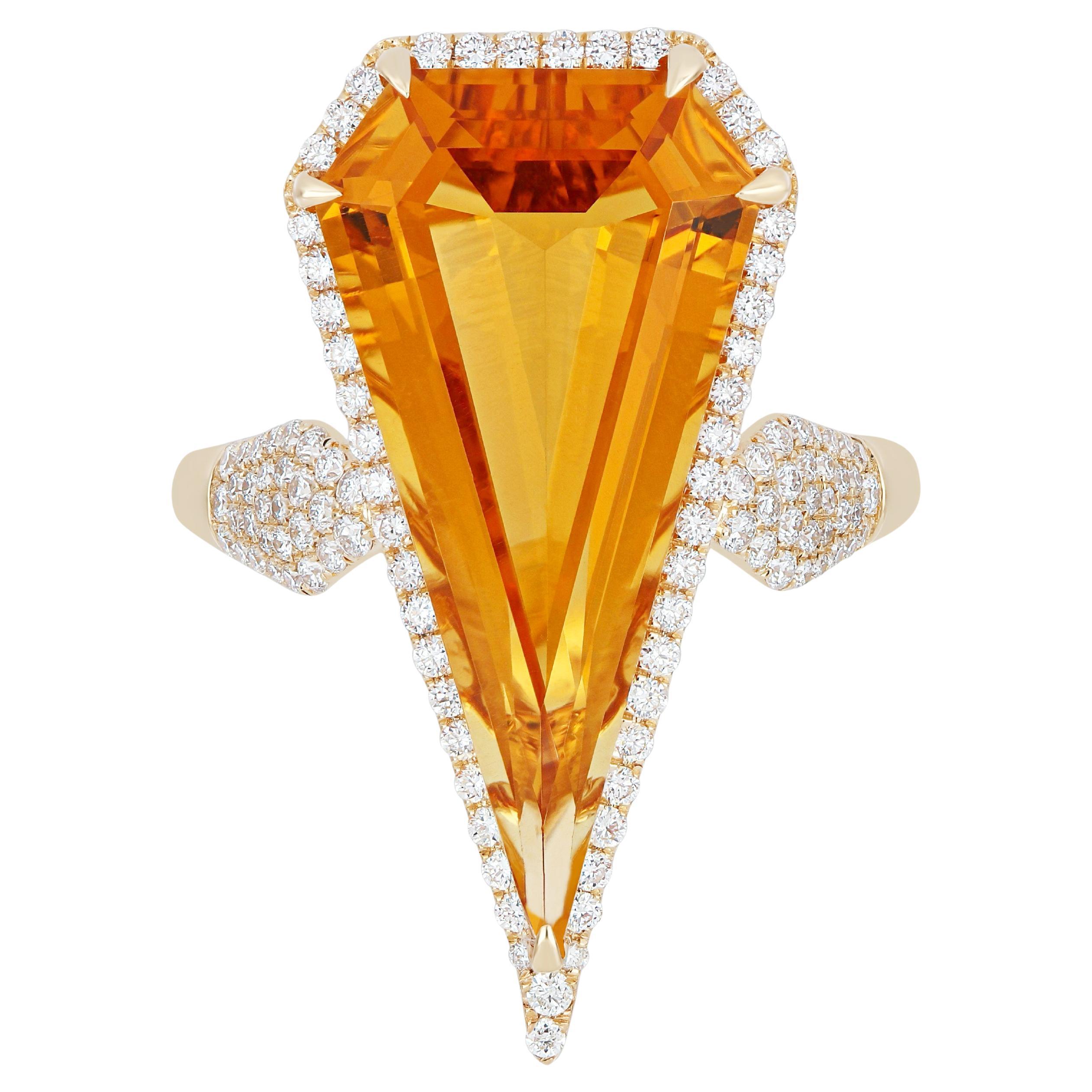8.65Ct's Citrine and Diamond Ring 14k Yellow Gold handcraft Party wear Ring