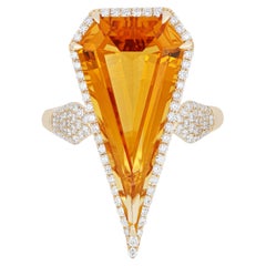 8.65Ct's Citrine and Diamond Ring 14k Yellow Gold handcraft Party wear Ring