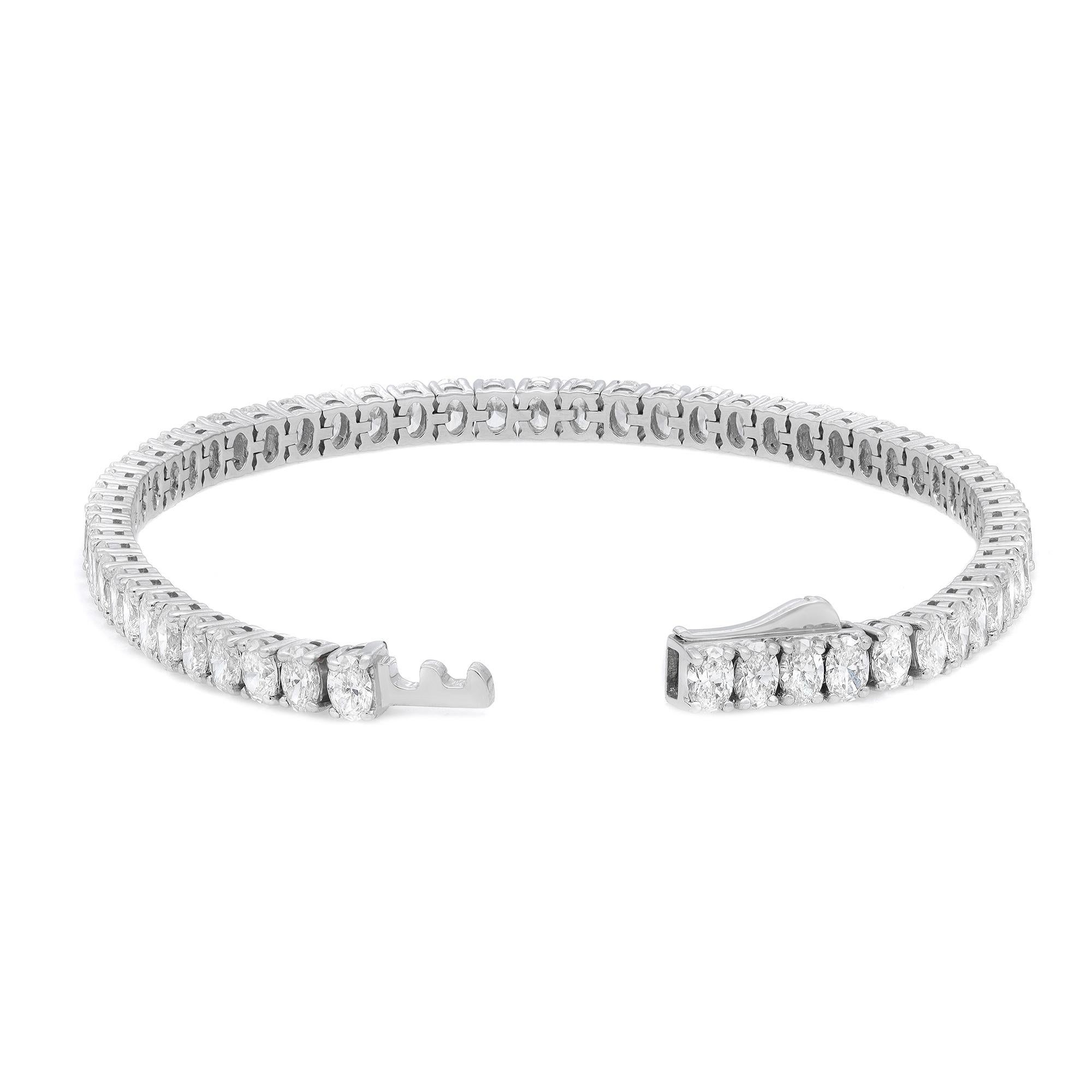 Pulsera de tenis con diamantes talla oval de 8,65 qt engastados en oro blanco de 18 quilates Moderno en venta