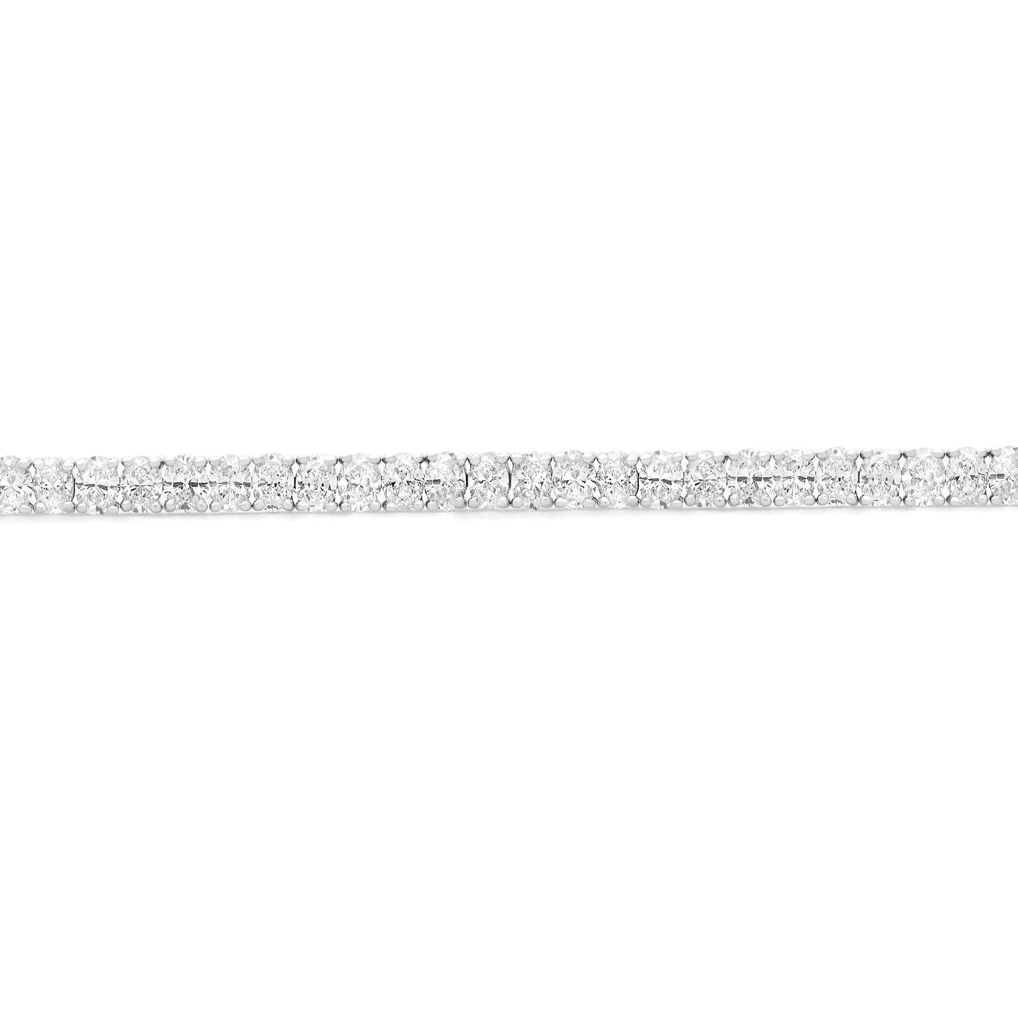 Pulsera de tenis con diamantes talla oval de 8,65 qt engastados en oro blanco de 18 quilates Corte oval en venta