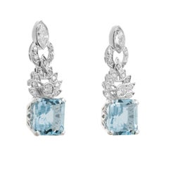 Orecchini a pendente in platino di 8,66 carati Aqua Diamond Mid-Century