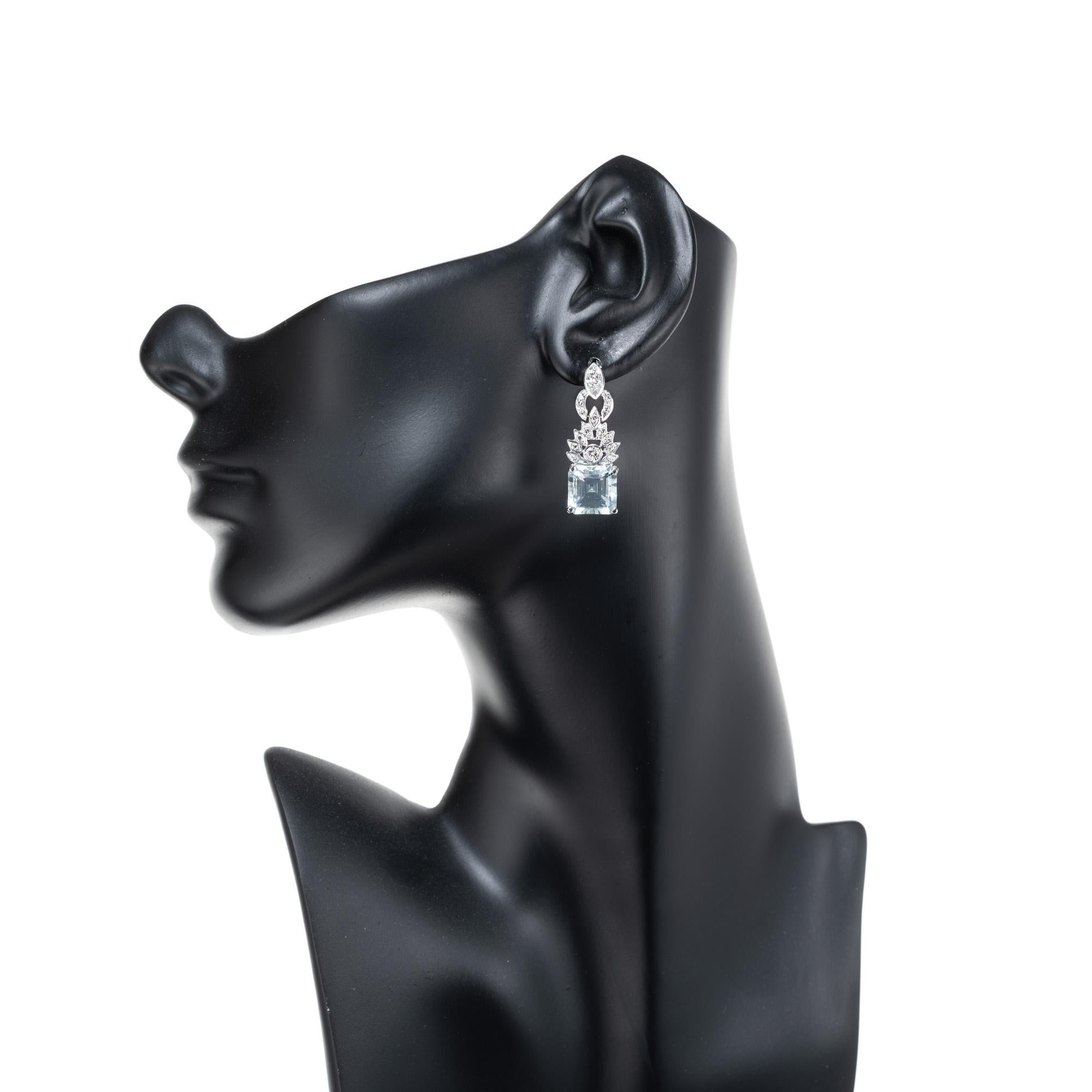 Women's 8.66 Carat Aqua Diamond Mid-Century Platinum Dangle Earrings  For Sale