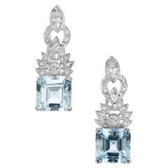 Vintage 8.66 Carat Aqua Diamond Mid-Century Platinum Dangle Earrings 