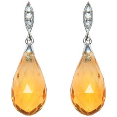 8.66 Carat Briolette Citrine Diamond 18 Karat Gold Drop Earrings Natalie Barney 8.66 Carat Briolette Citrine Diamond 18 Karat Gold Drop Earrings Natalie Barney