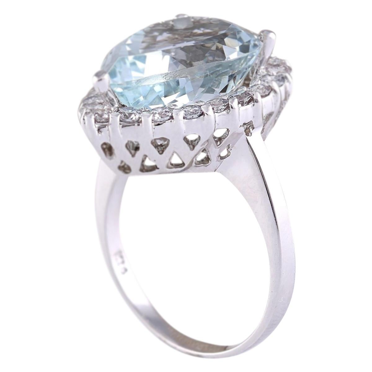 Pear Cut Aquamarine Diamond Ring In 14 Karat White Gold  For Sale