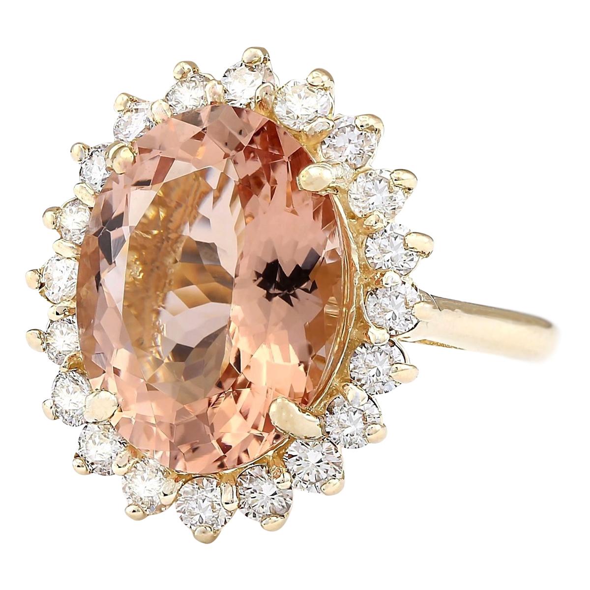 8.66 Carat Natural Morganite 14 Karat Yellow Gold Diamond Ring
Stamped: 14K Yellow Gold
Total Ring Weight: 9.0 Grams
Total Natural Morganite Weight is 7.61 Carat (Measures: 16.00x12.00 mm)
Color: Peach
Total Natural Diamond Weight is 1.05