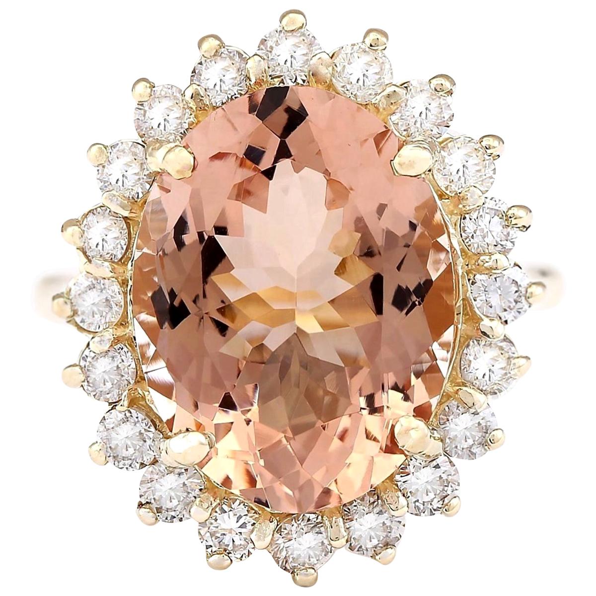 Morganit-Diamantring aus 14 Karat Gelbgold 