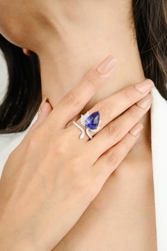 Bague cocktail lotus de naissance de décembre en or 18 carats avec tanzanite et diamants de 8,66 carats