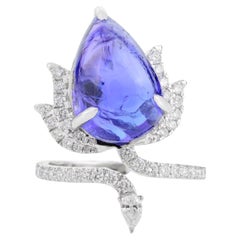 Bague cocktail lotus de naissance de décembre en or 18 carats avec tanzanite et diamants de 8,66 carats