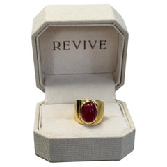 8,66 Karat Nachlass Natürlicher Rubin Cabochon Siegelring 18k Gelbgold Größe 6,5