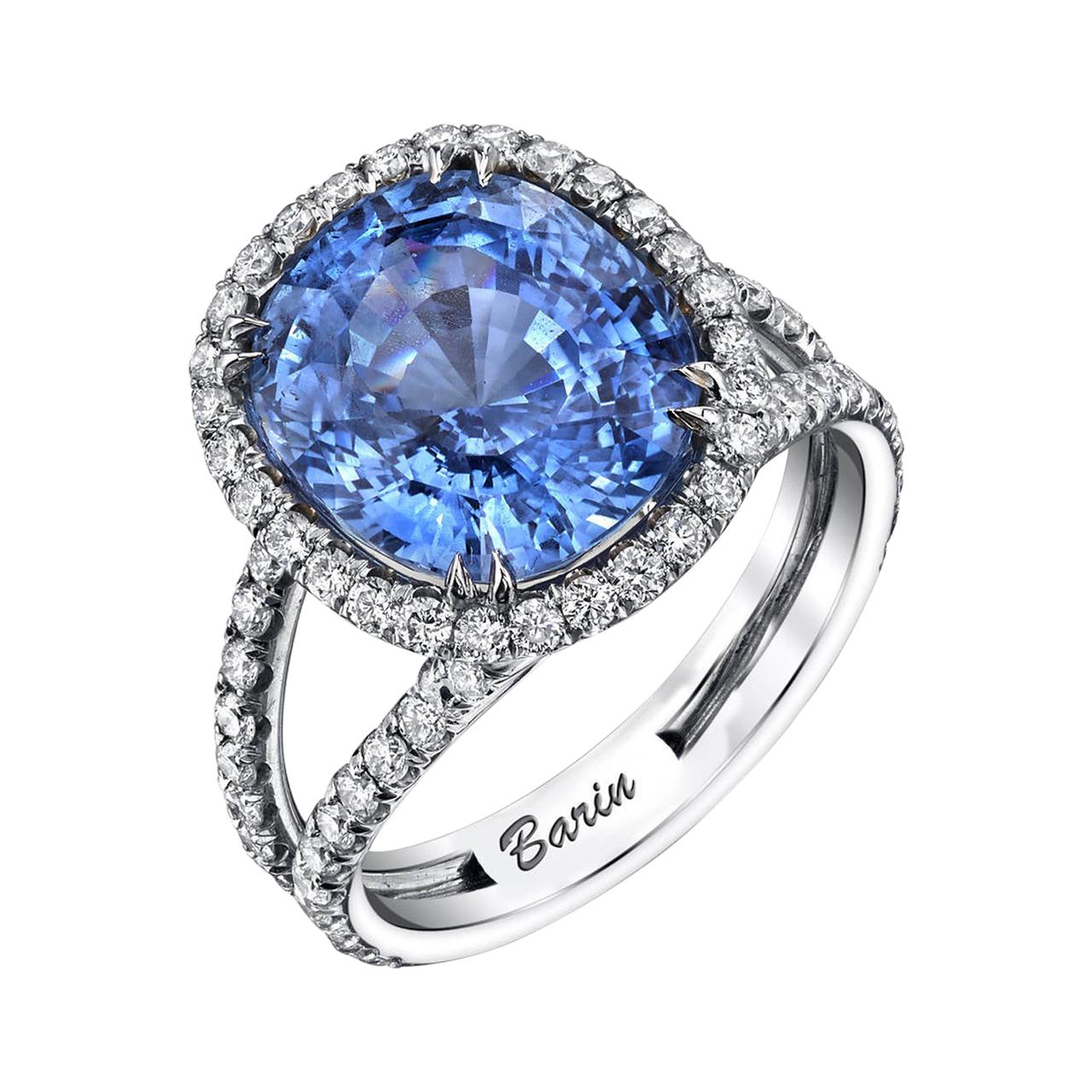 8.66ct. Cornflower Blue Sapphire accented with 1.07ct Diamonds Set in 18KW