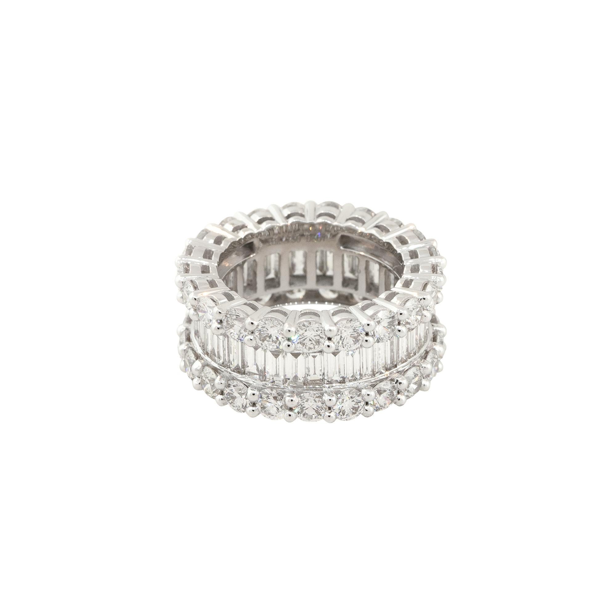 Women's 8.67 Carat Round and Baguette Cut Diamond Eternity Band 18 Karat in Stock For Sale