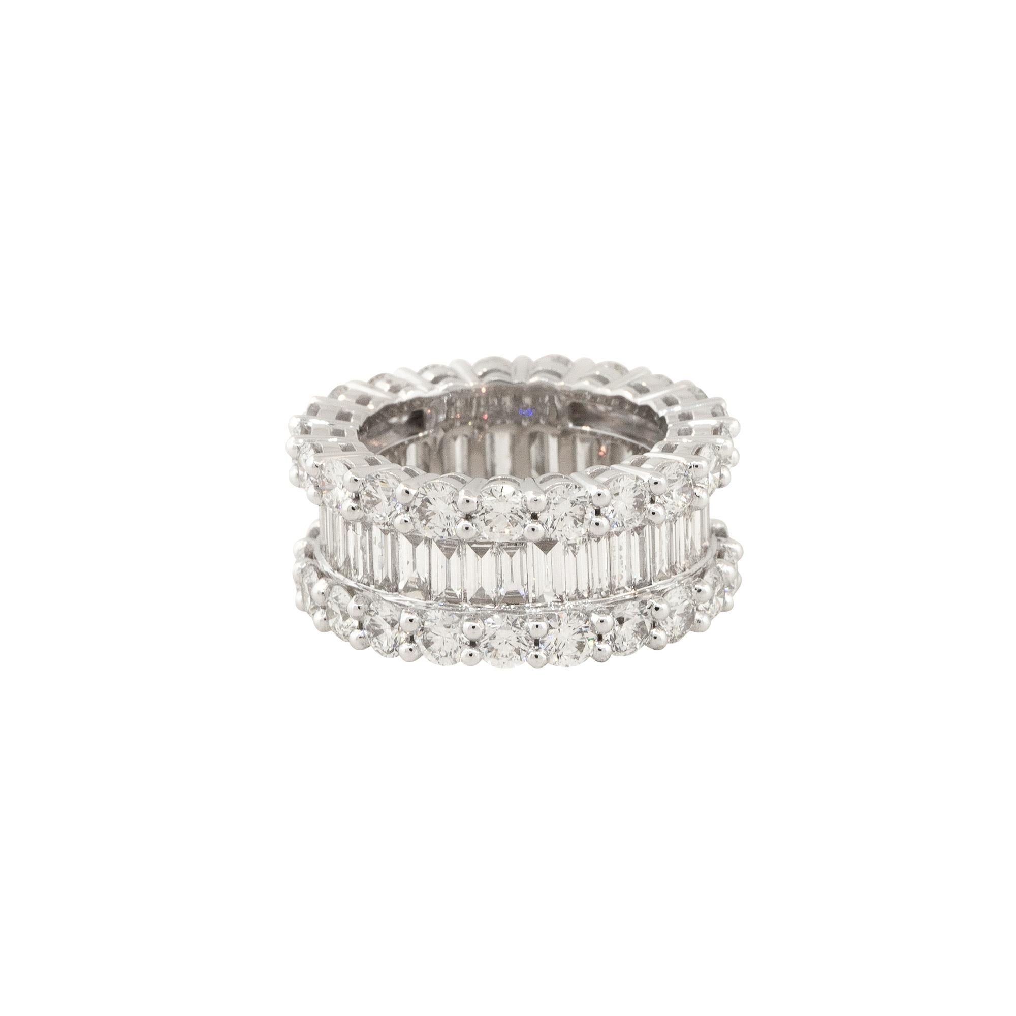 8.67 Carat Round and Baguette Cut Diamond Eternity Band 18 Karat in Stock For Sale 1