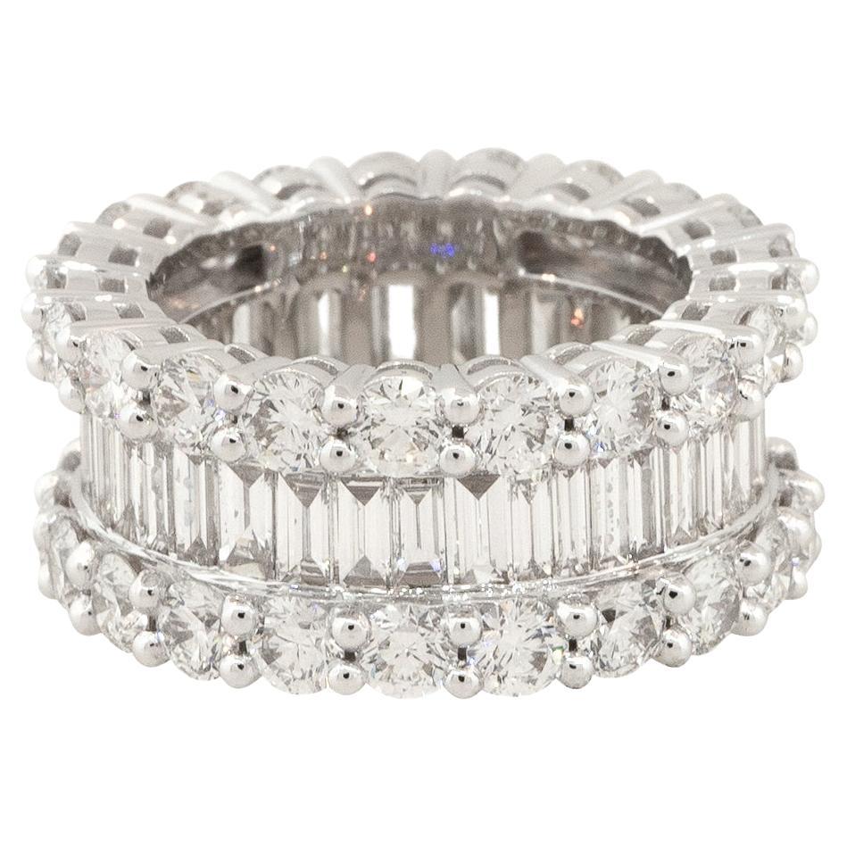 8.67 Carat Round and Baguette Cut Diamond Eternity Band 18 Karat in Stock For Sale