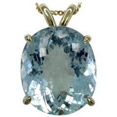 8.67ct Light Blue Aquamarine Oval Cut 18k Yellow Gold Solitaire Pendant Necklace