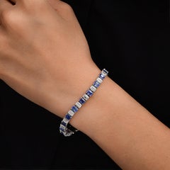 8,68 Karat Blauer Saphir 6,91 Karat SI/H Diamantarmband 14 Karat Weißgold