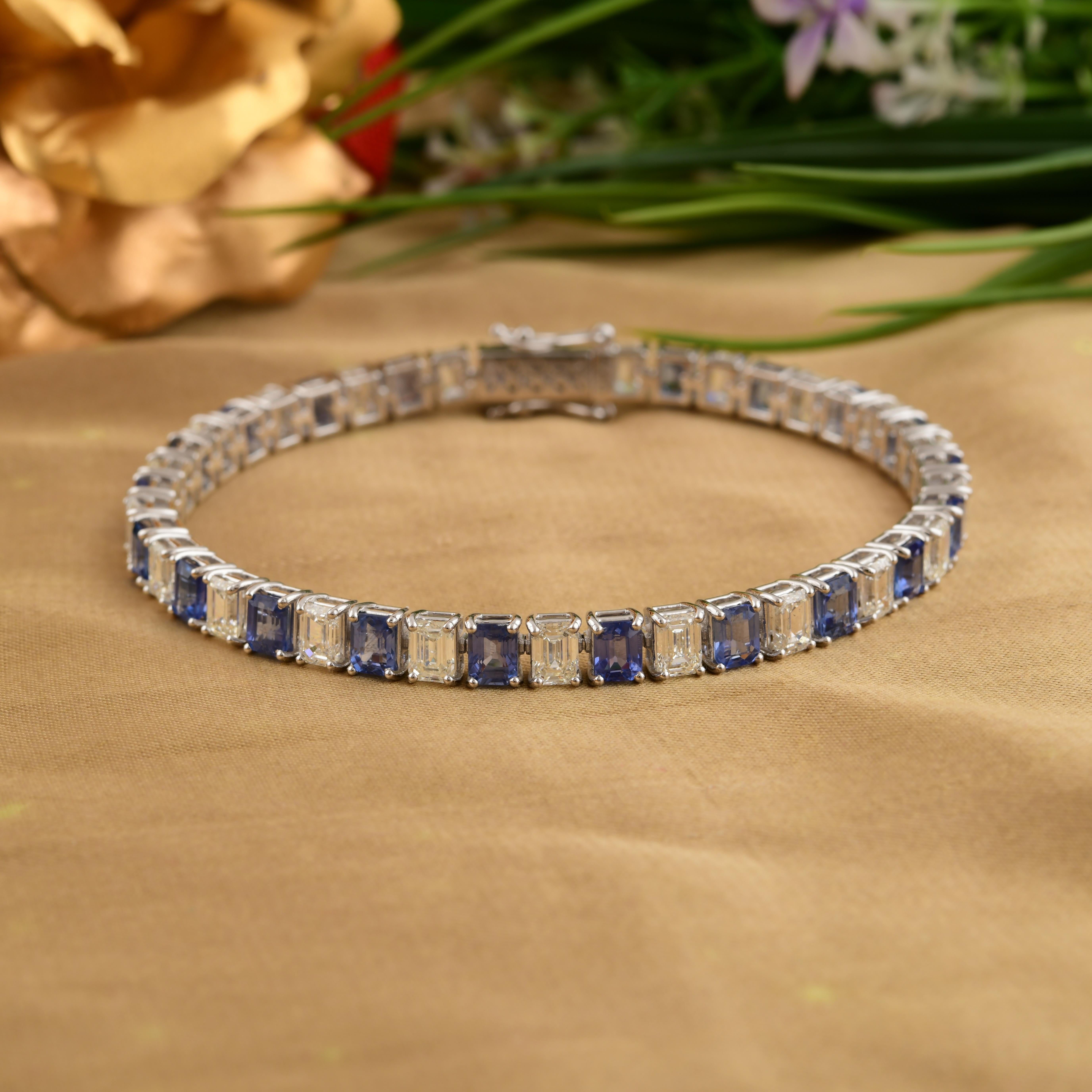 Zafiro azul de 8,68 quilates Pulsera de diamantes SI/H de 6,91 quilates Oro blanco de 14 quilates en Nuevo estado para la venta en Diera, Dubai
