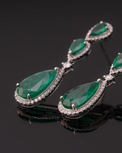 8.68 Carat Emerald and Diamond Dangle Earrings