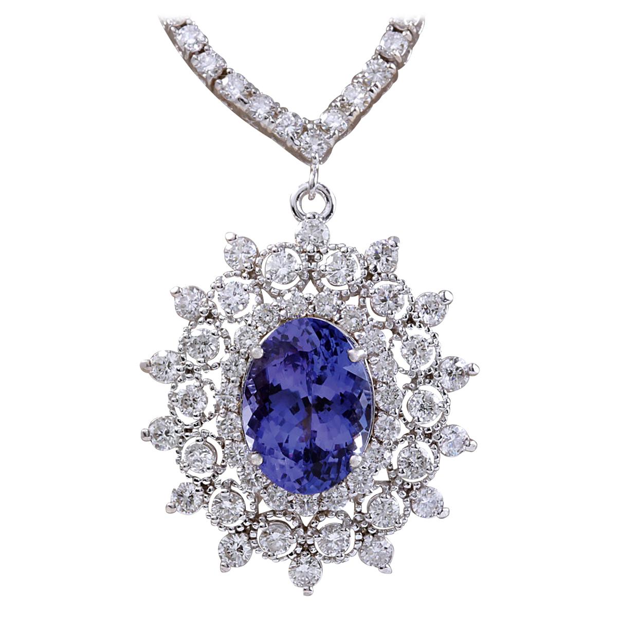 8.69 Carat Tanzanite 18 Karat White Gold Diamond Necklace For Sale at ...
