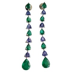8.69 Carats Natural Zambian Emerald & 3.69 Carats Tanzanite Chandelier Earrings
